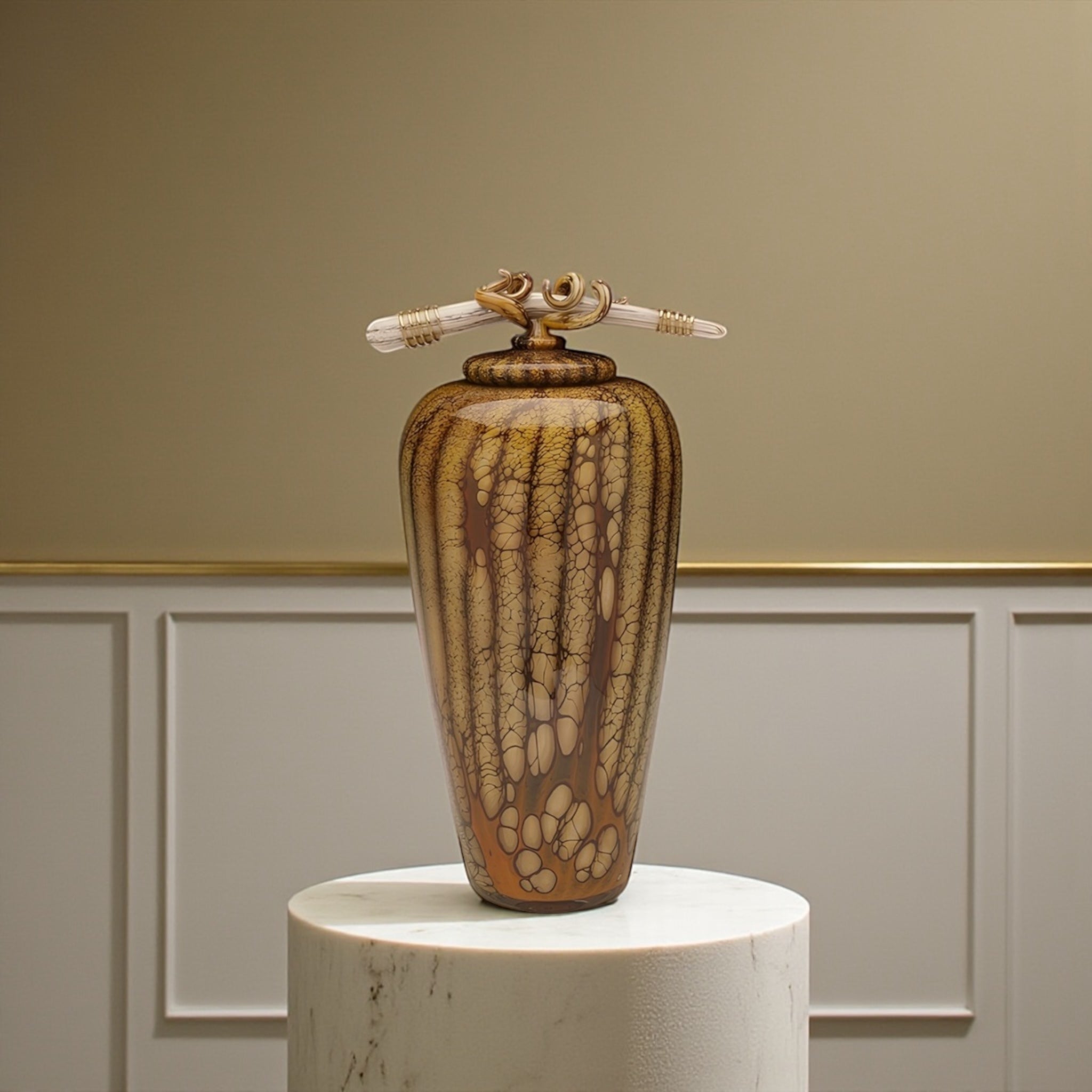 Batik Covered Jar with Bone & Tendril Finial