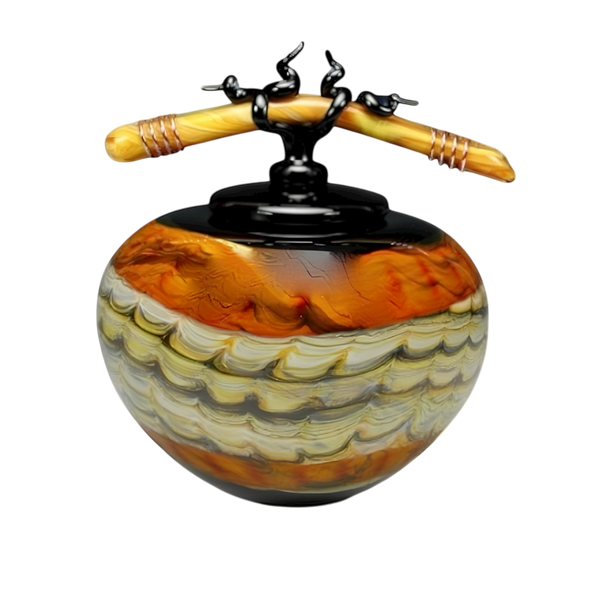 Black Opal With Tangerine Covered Sphere with Bone Finial