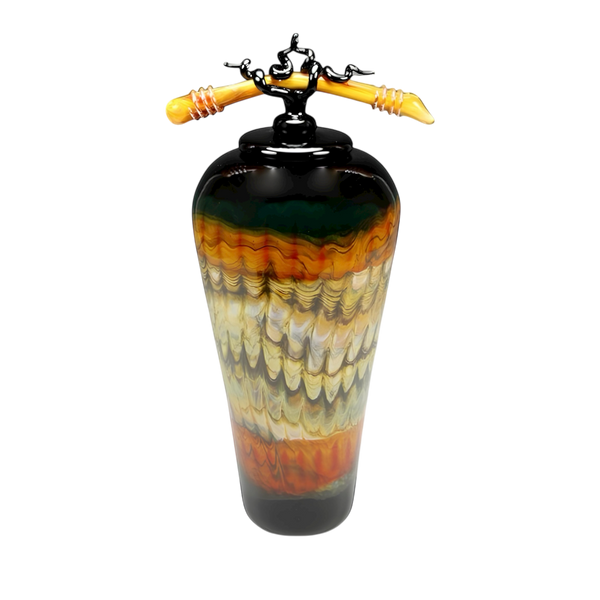 Black Opal With Tangerine Jar with Bone & Tendril Finial