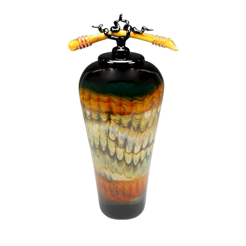 Black Opal With Tangerine Jar with Bone & Tendril Finial