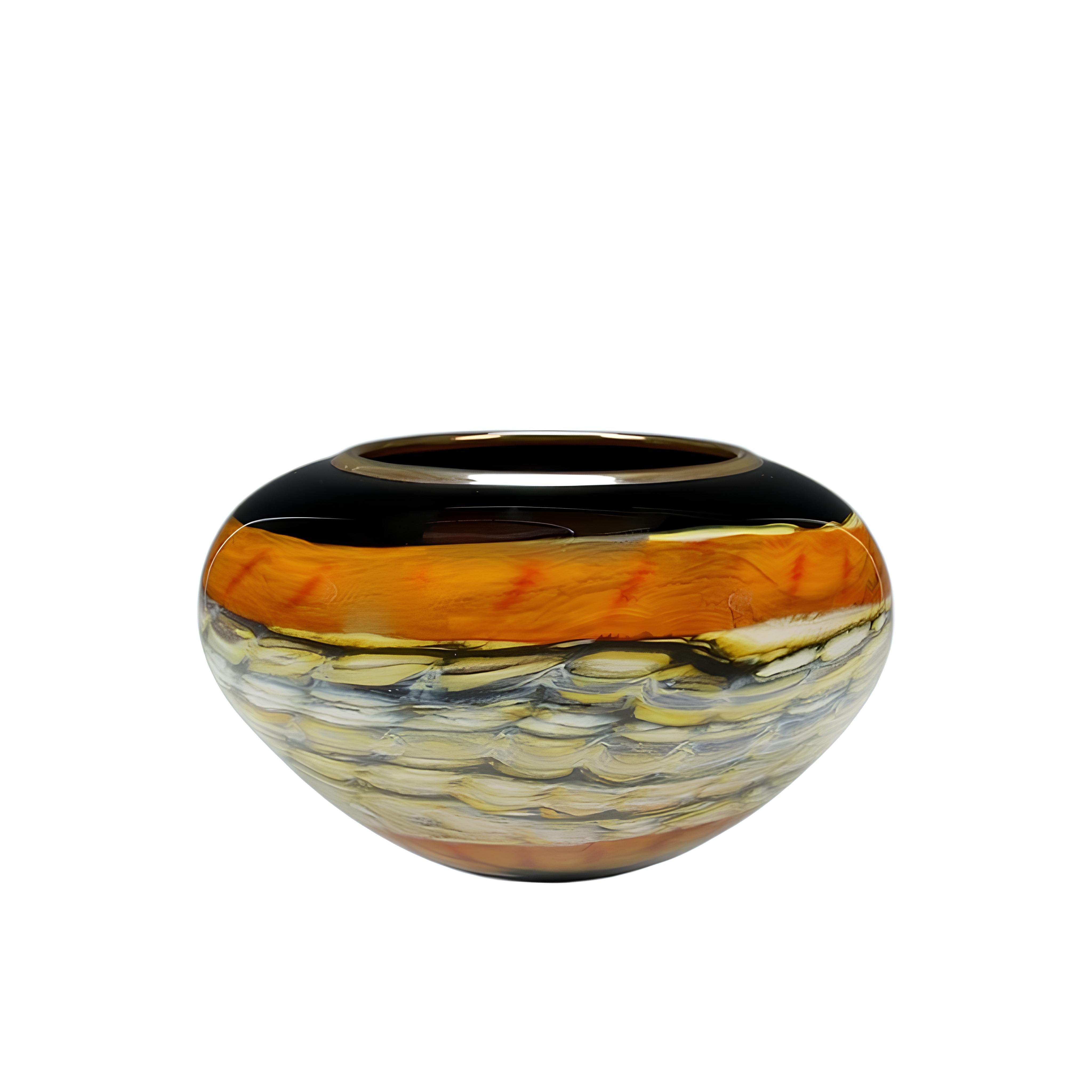 Black Opal With Tangerine Open Bowl with Metallic Lip