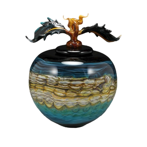 Black Opal With Turquoise Covered Sphere with Avian Finial