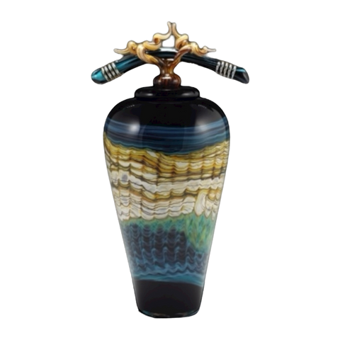 Black Opal With Turquoise Jar with Bone & Tendril Finial