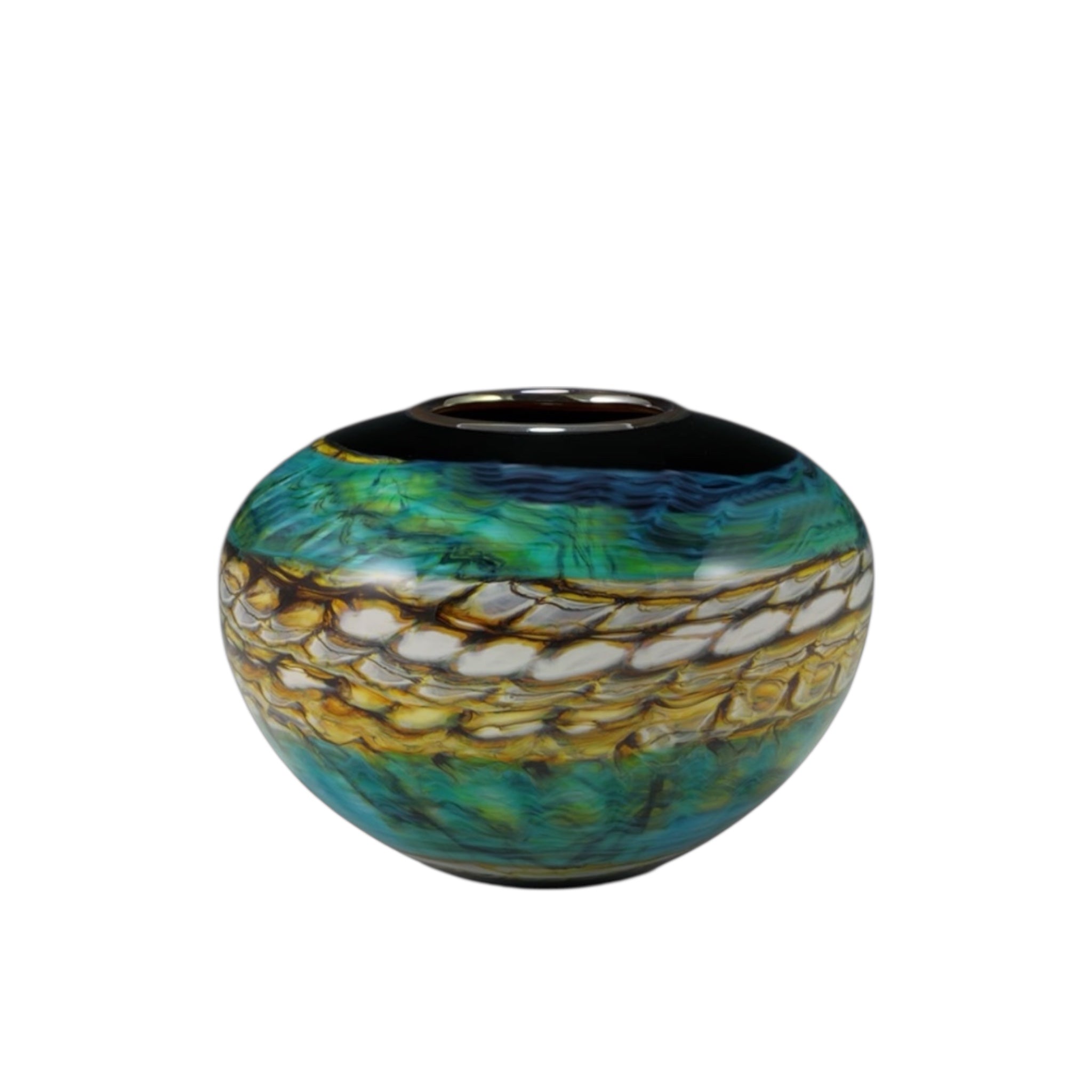 Black Opal With Turquoise Open Bowl with Metallic Lip