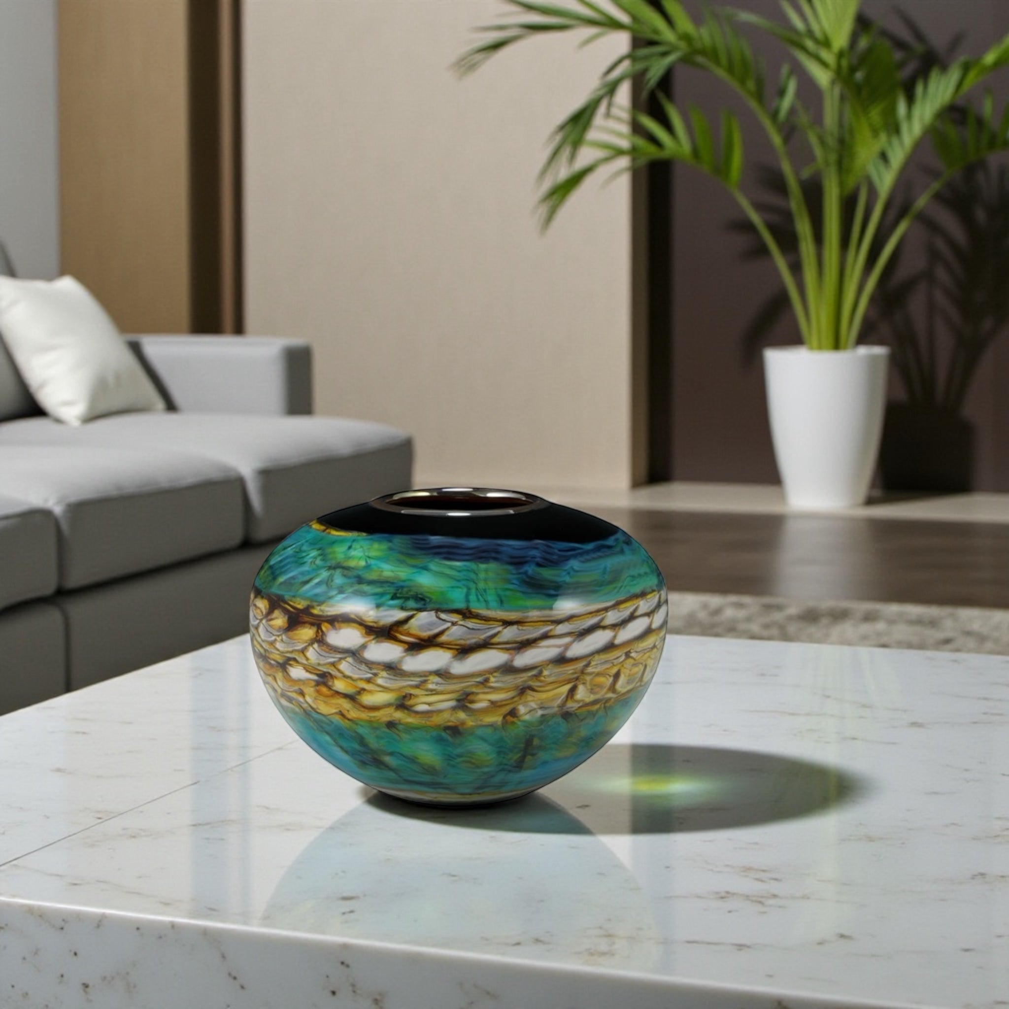 Black Opal With Turquoise Open Bowl with Metallic Lip