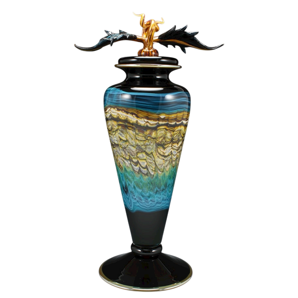 Black and Turquoise Opal Footed Vessel with Avian Finial