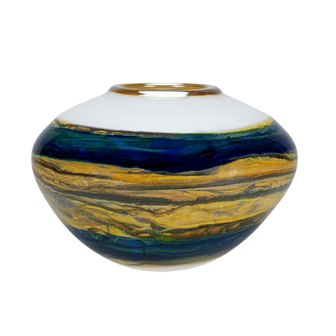 White Opal With Coastal Open Bowl with Metallic Lip