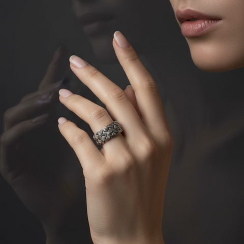 Hand Woven Silver Kazaz Dark Ring