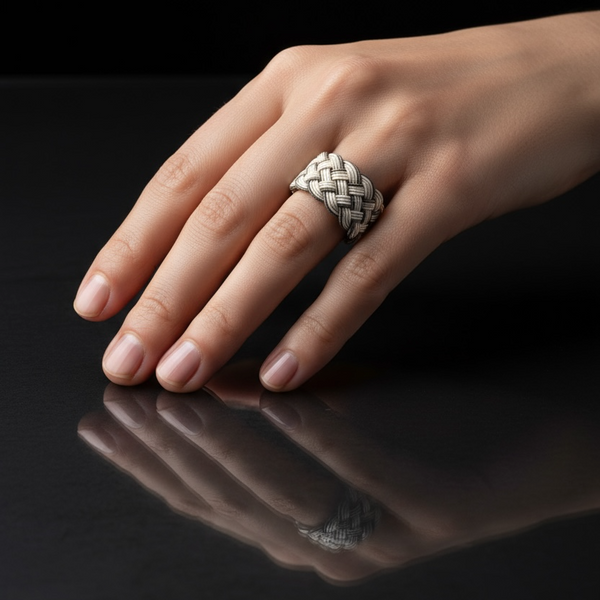 Hand Woven Silver Kazaz Two-Tone Ring