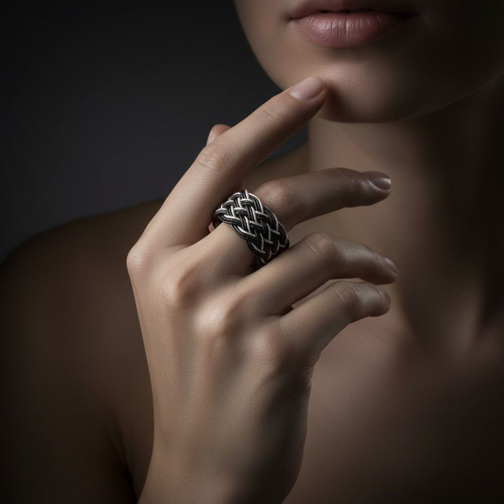 Hand Woven Silver Kazaz Two-Tone Ring