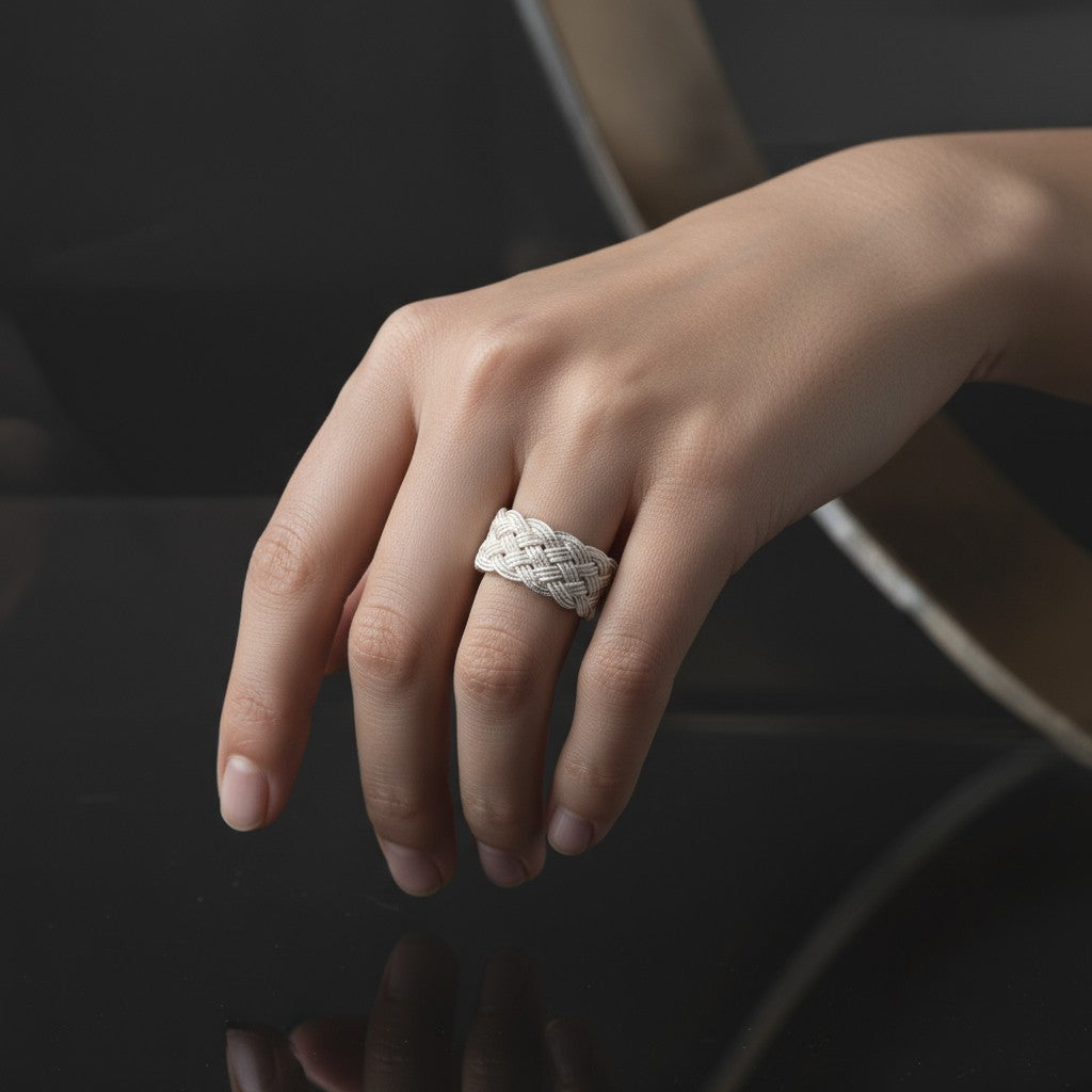 Hand Woven Silver Kazaz White Ring