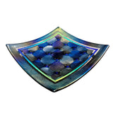 Fused Glass Plate – Harlequin Design with Border and Blue Diamond Detail