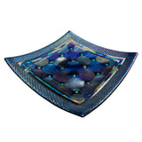 Fused Glass Plate – Harlequin Design with Border and Green Diamond Detail