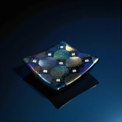 Fused Glass Plate – Harlequin Design with White Diamond Detail