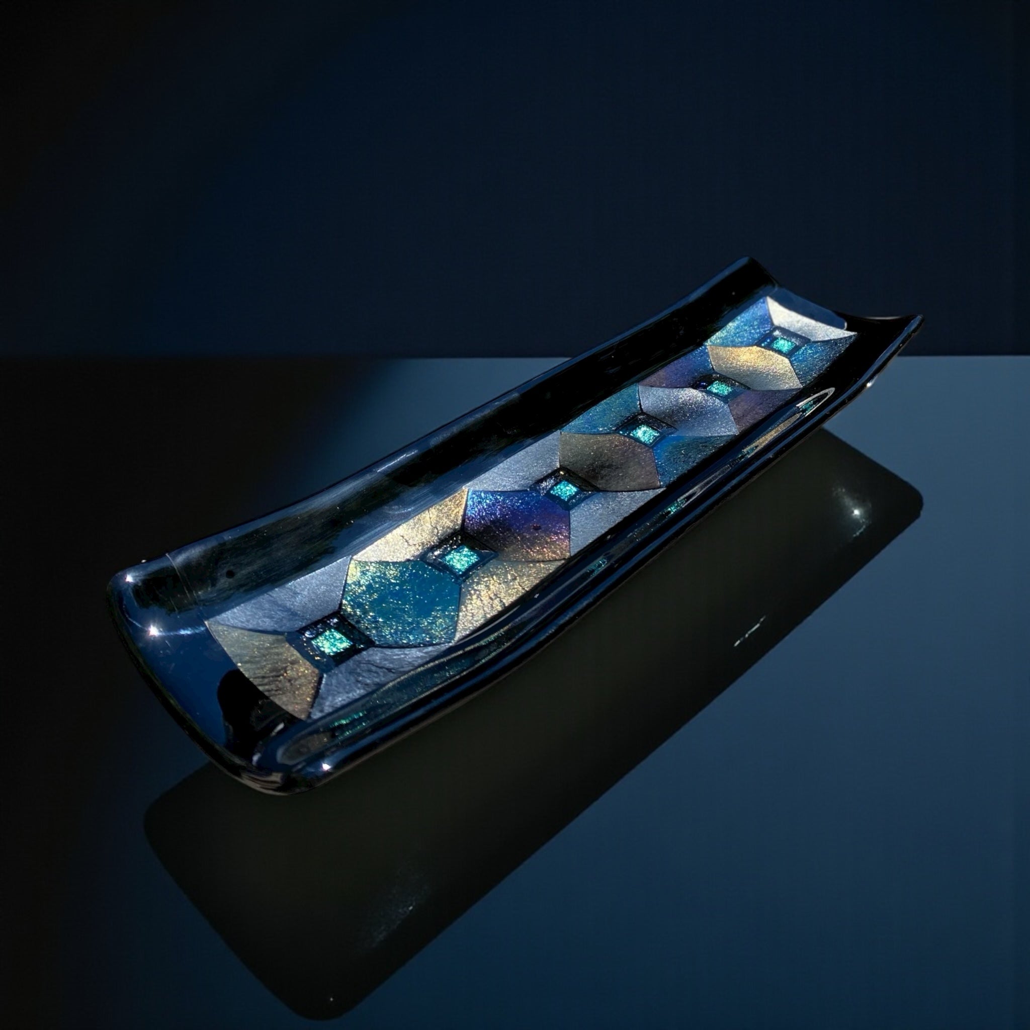 Fused Glass Plate-Harlequin Sushi Tray