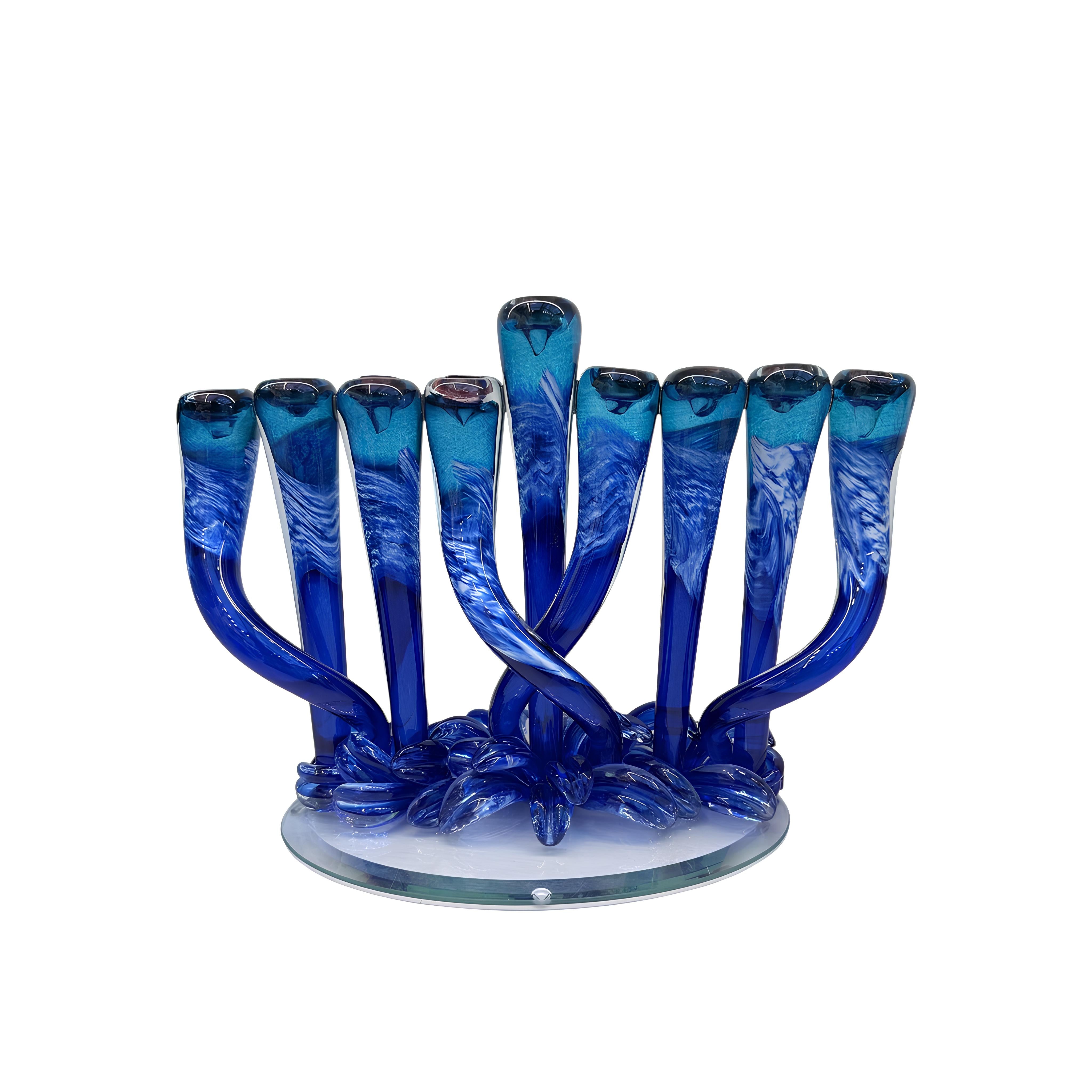 Cyan & Cobalt Swirly Menorah