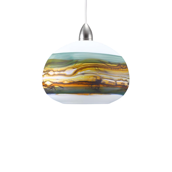 Round Strata Pendant in White Opal with Sage