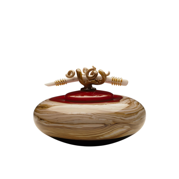 Ruby Strata covered bowl with bone finial