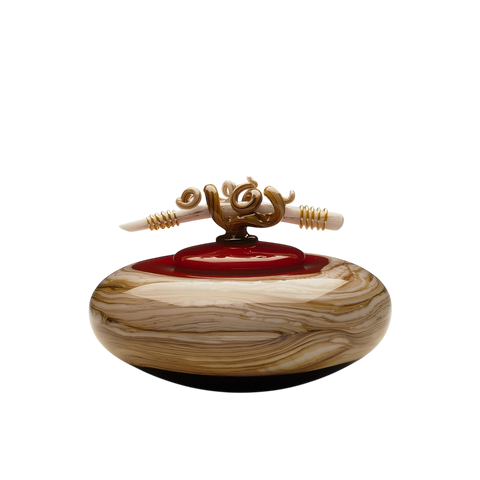 Ruby Strata covered bowl with bone finial