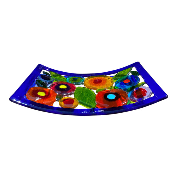 Spring Garden Flowers Tray with Blue Border