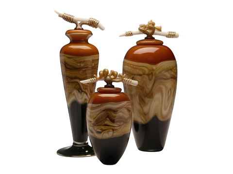 Tangerine Vessels with Bone & Tendril Finials