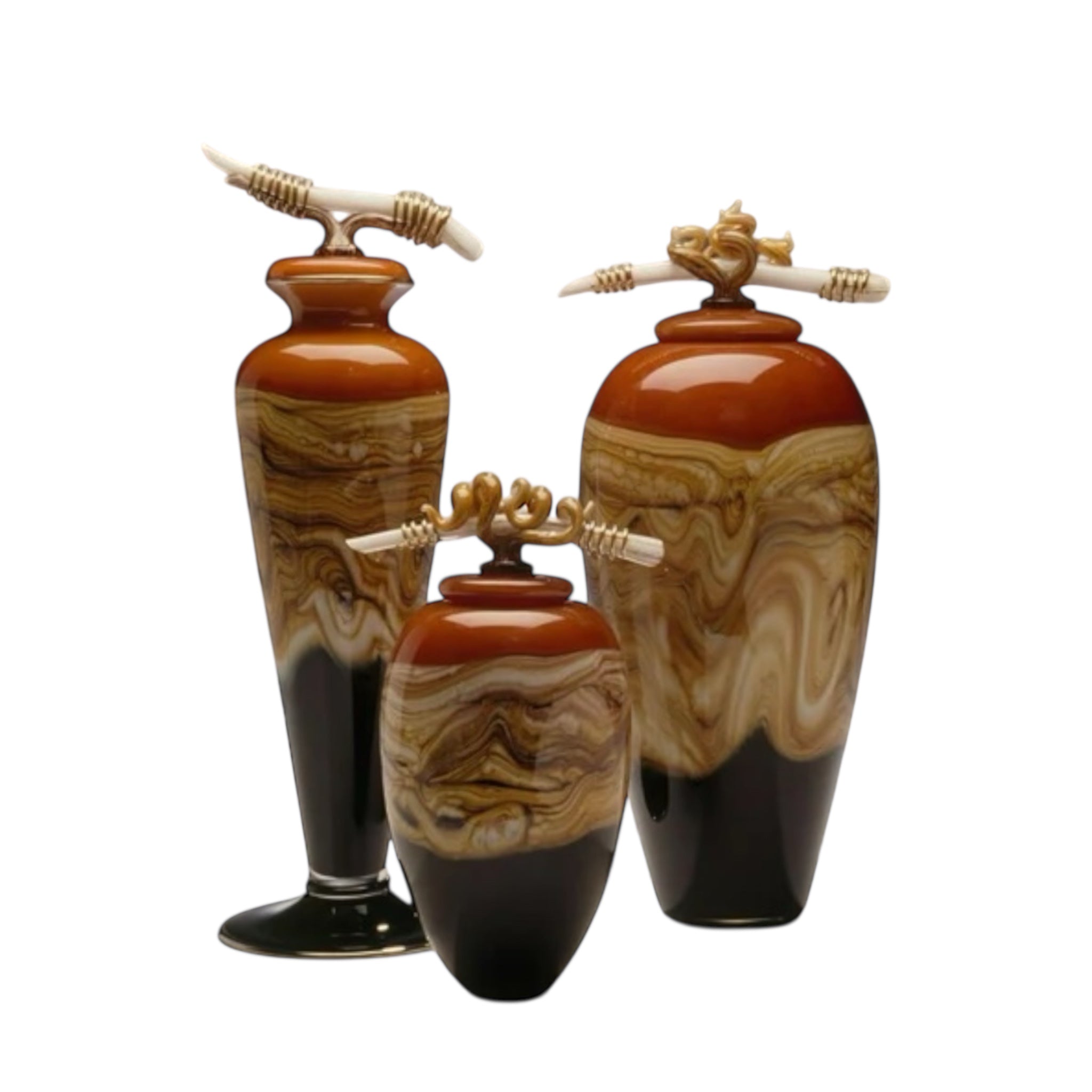 Tangerine Vessels with Bone & Tendril Finials