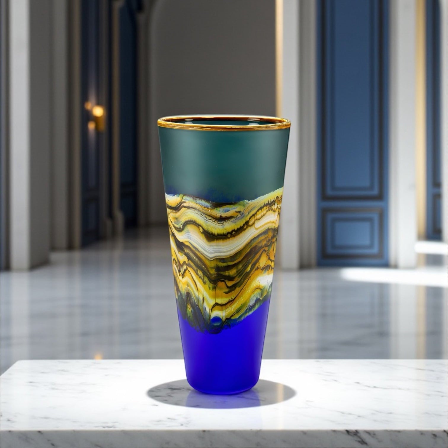 Translucent Strata Cone in sage and cobalt