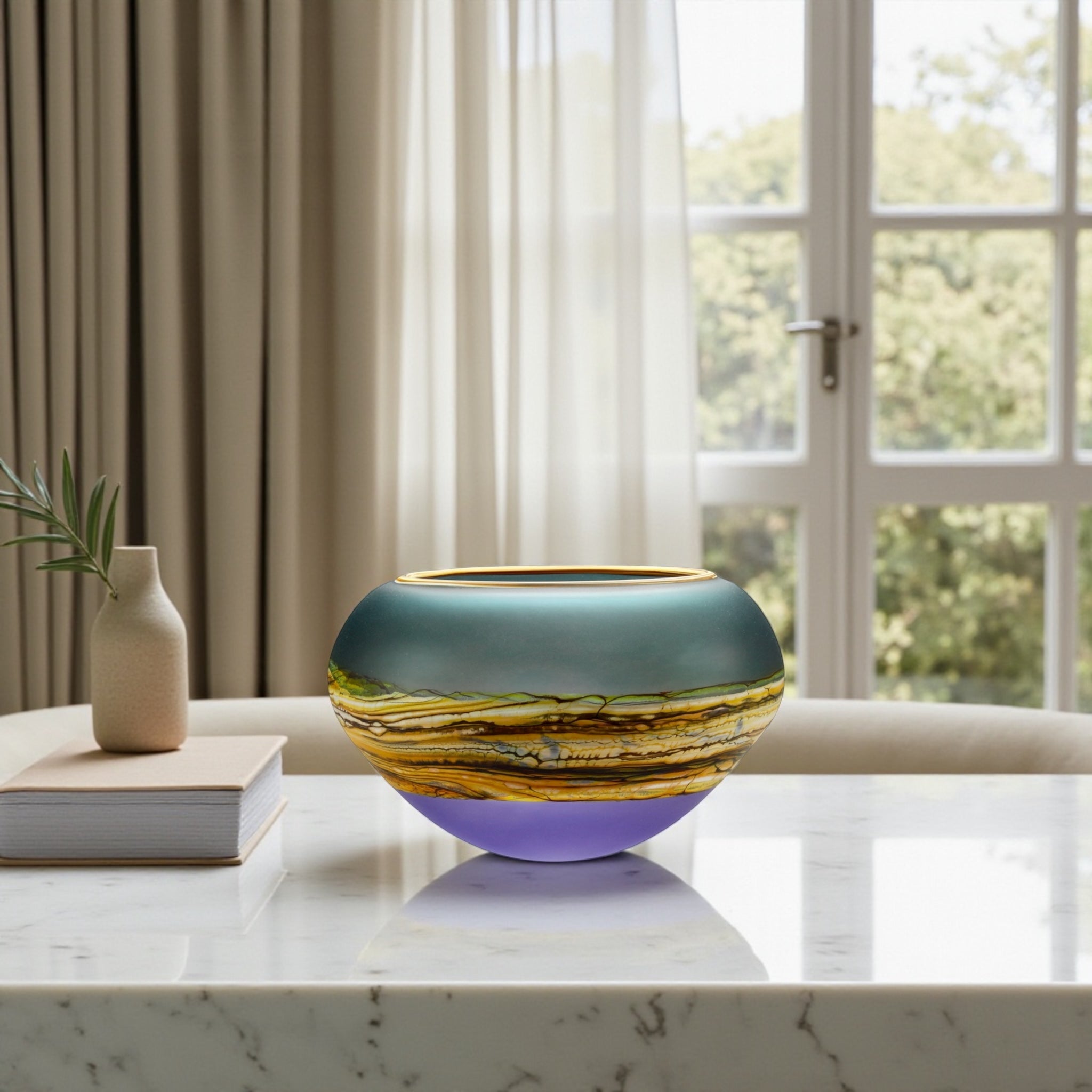 Translucent Strata Open Bowl in sage and amethyst