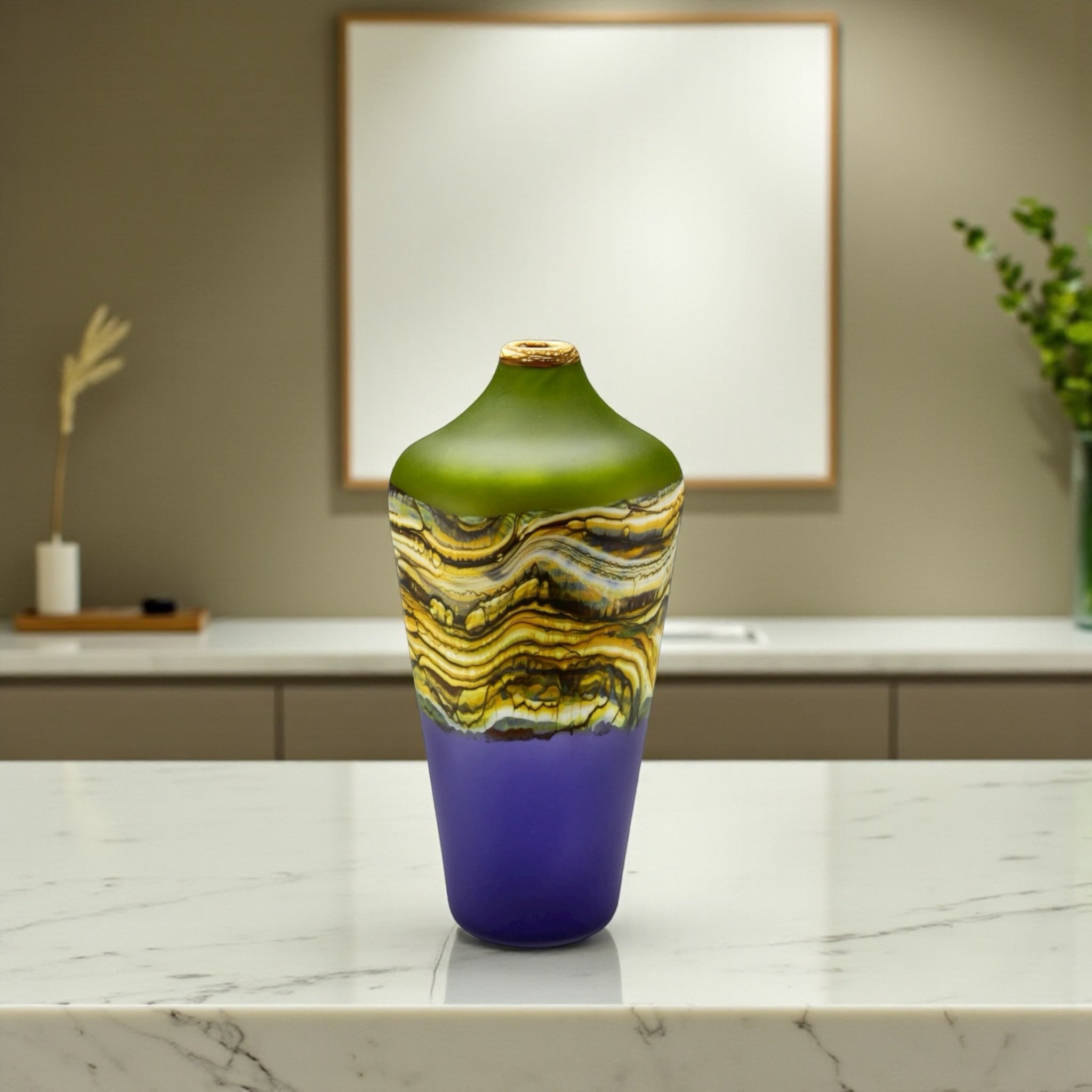 Translucent Strata Urn in lime and amethyst