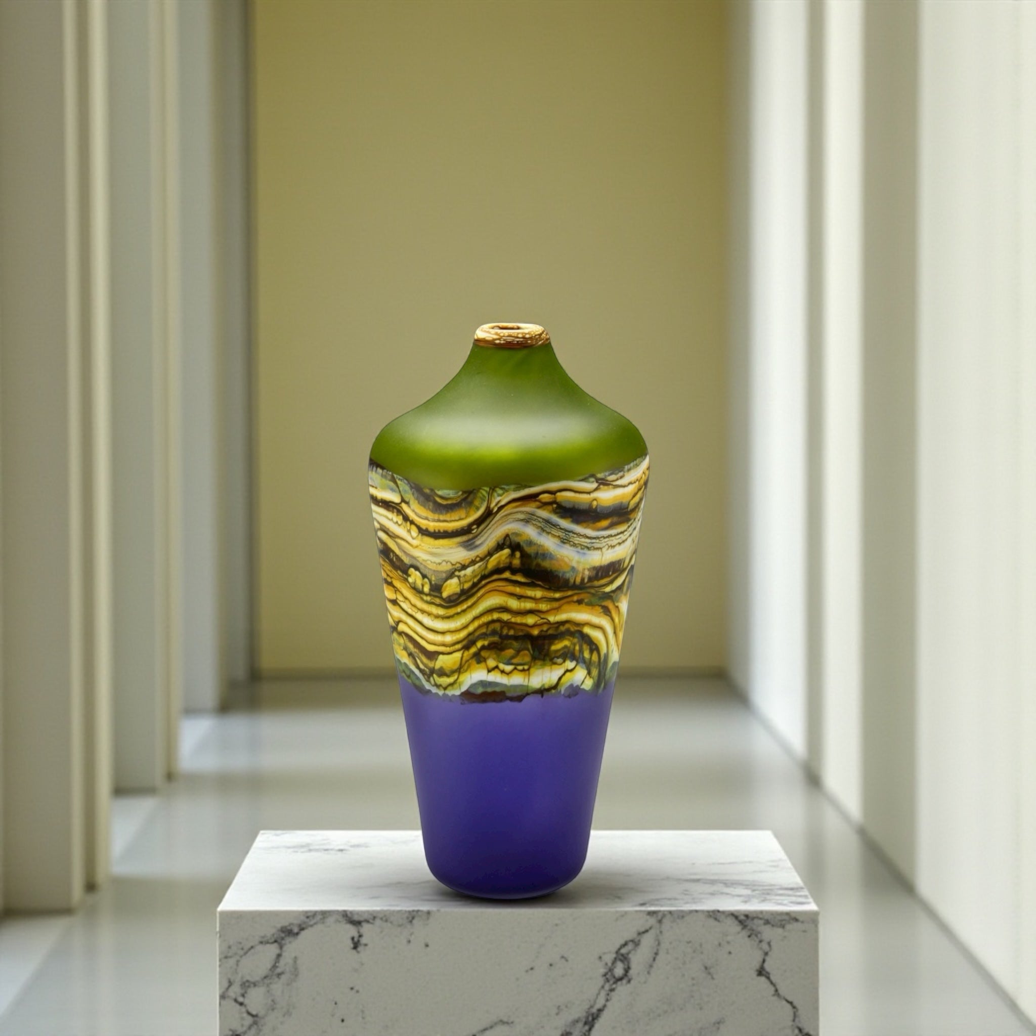 Translucent Strata Urn in lime and amethyst