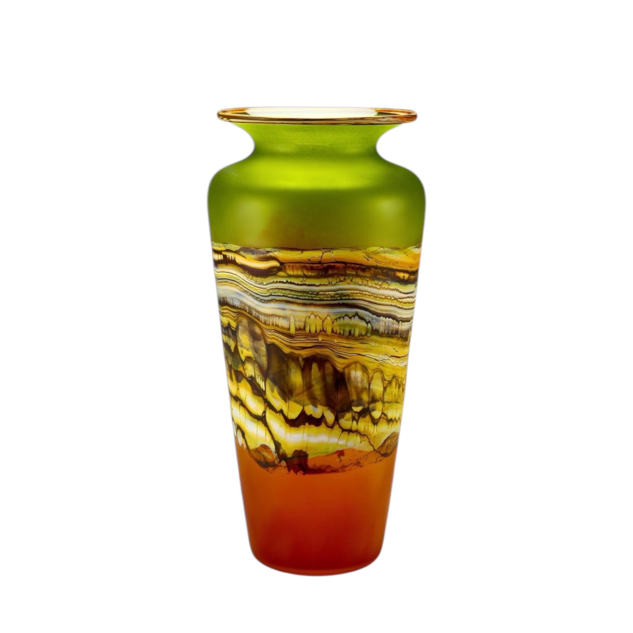 Translucent Strata Urn in lime and tangerine