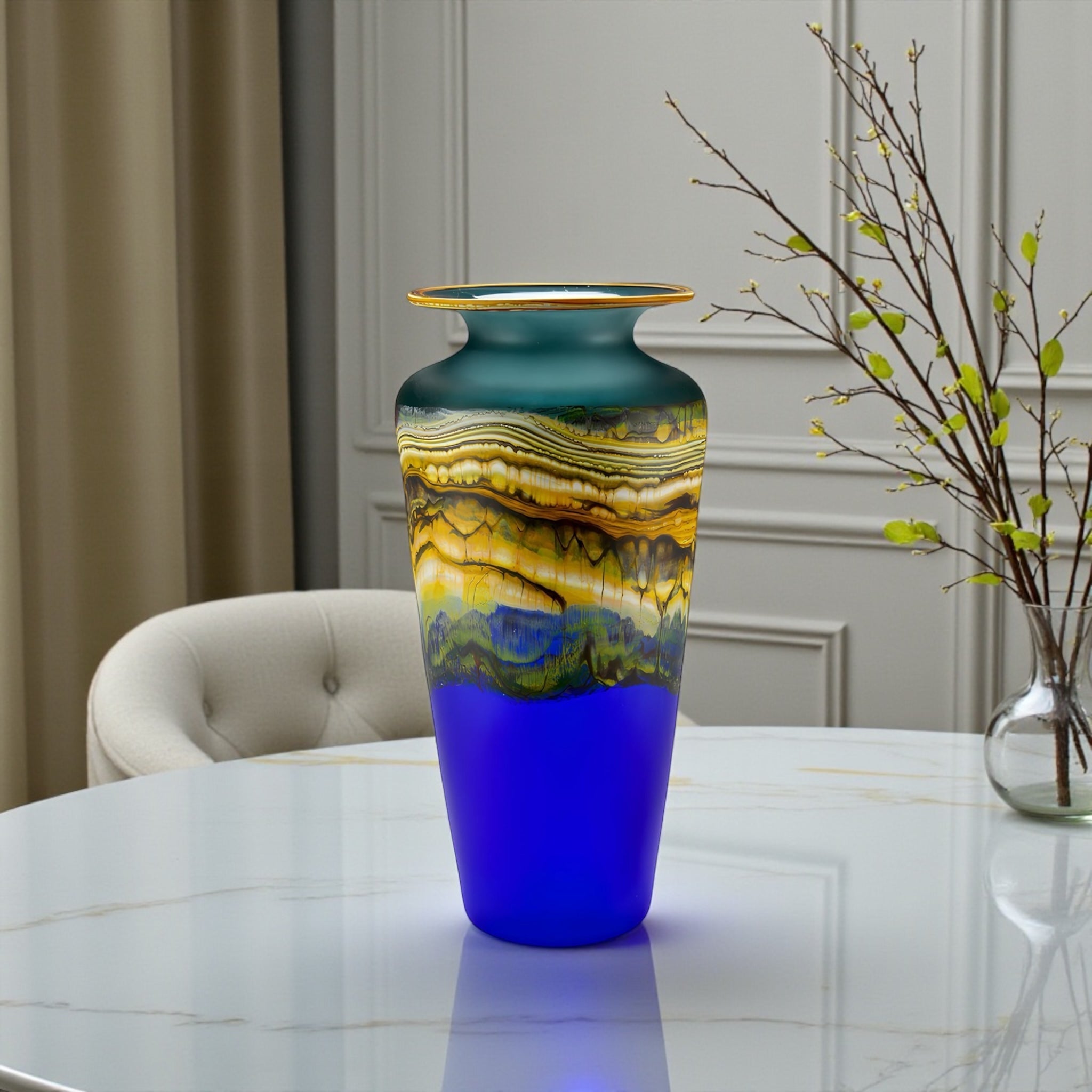 Translucent Strata Urn in sage and cobalt