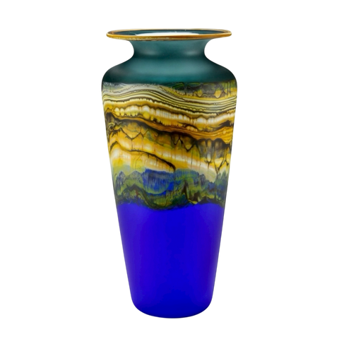 Translucent Strata Urn in sage and cobalt