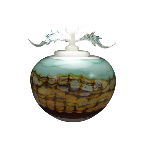 Turquoise Ember Opal Covered Tall Bowl with Bone & Tendril Finial