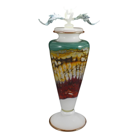 Turquoise Ember Opal Footed Vessel with Avian Finial