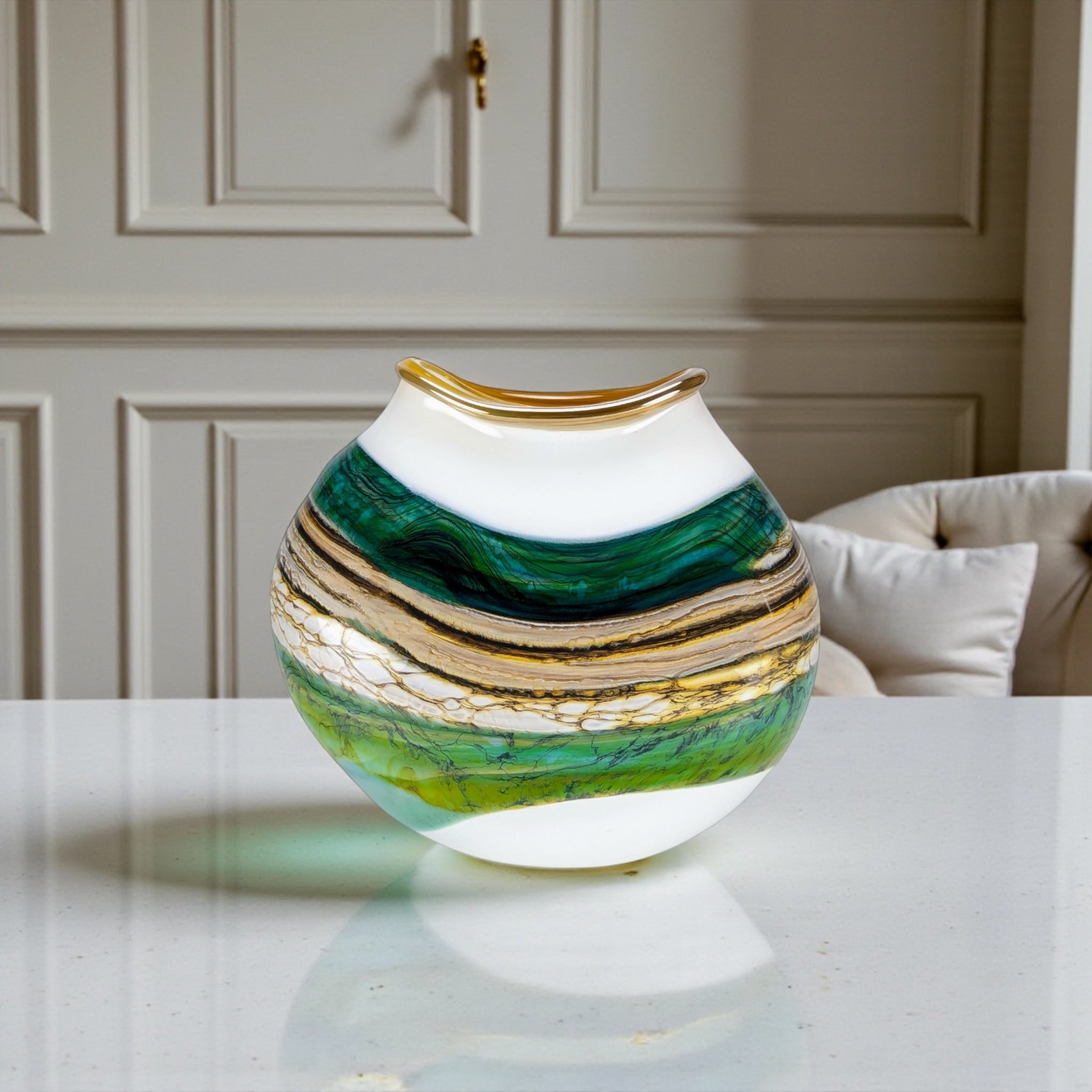 White Opal With Agate Flatten Vessel