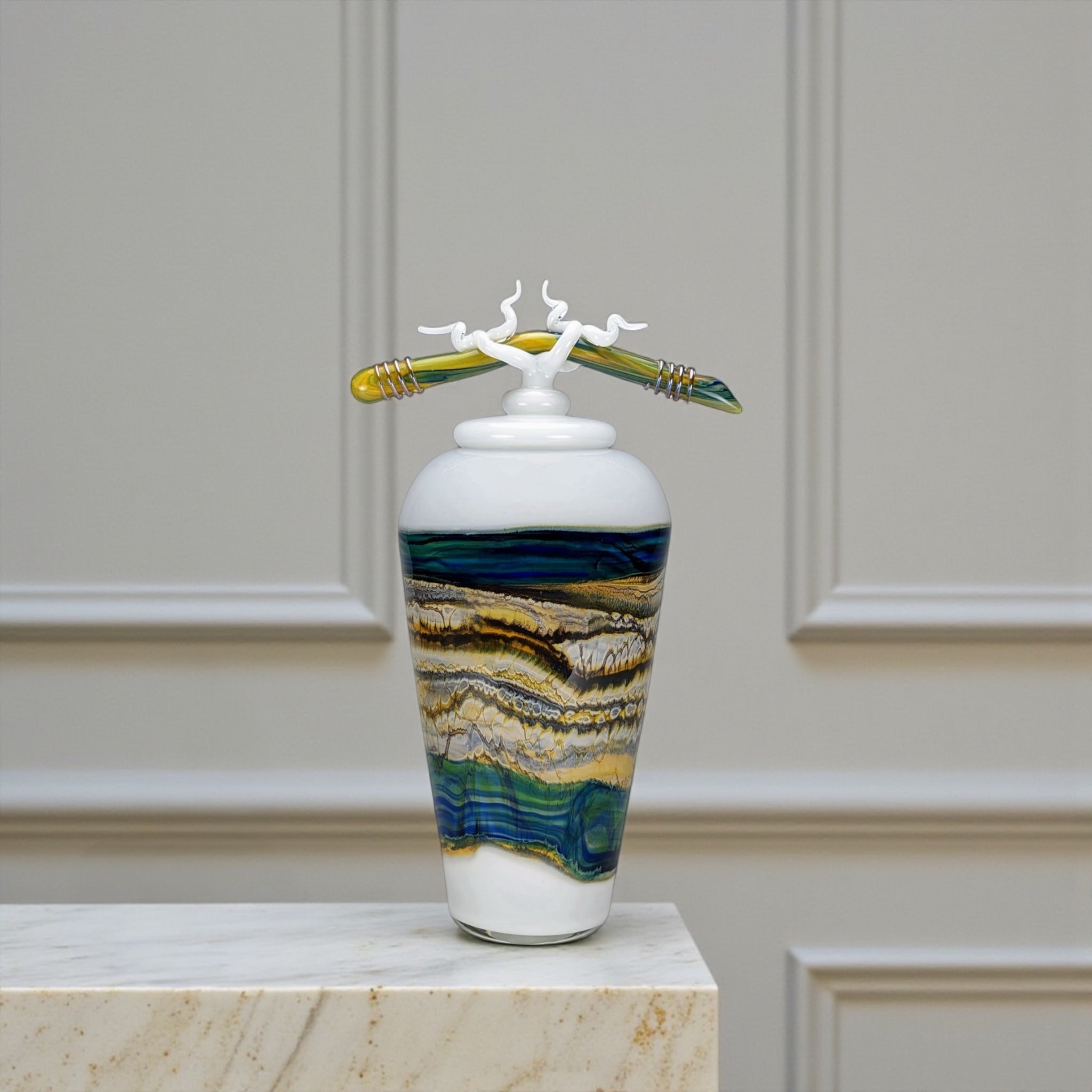 White Opal With Coastal Jar with Bone & Tendril Finial