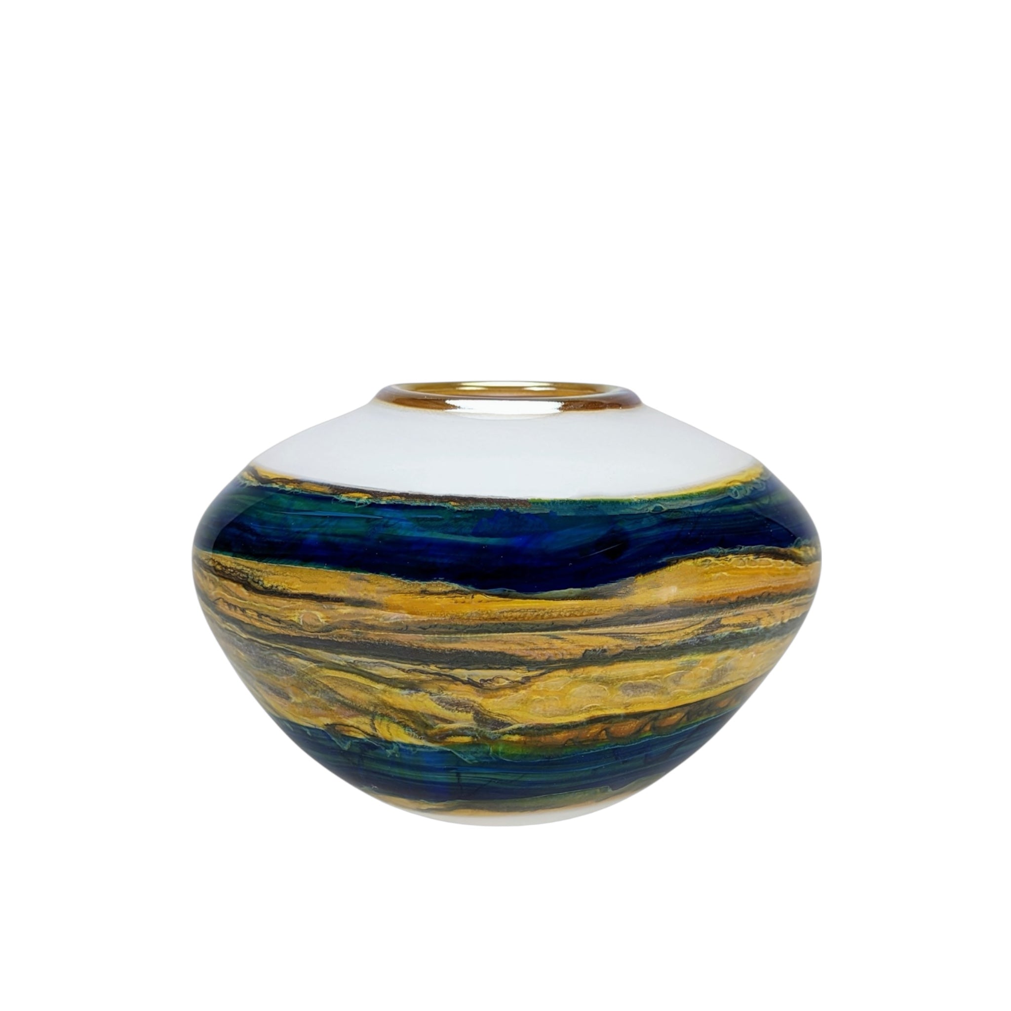 White Opal With Coastal Open Bowl with Metallic Lip