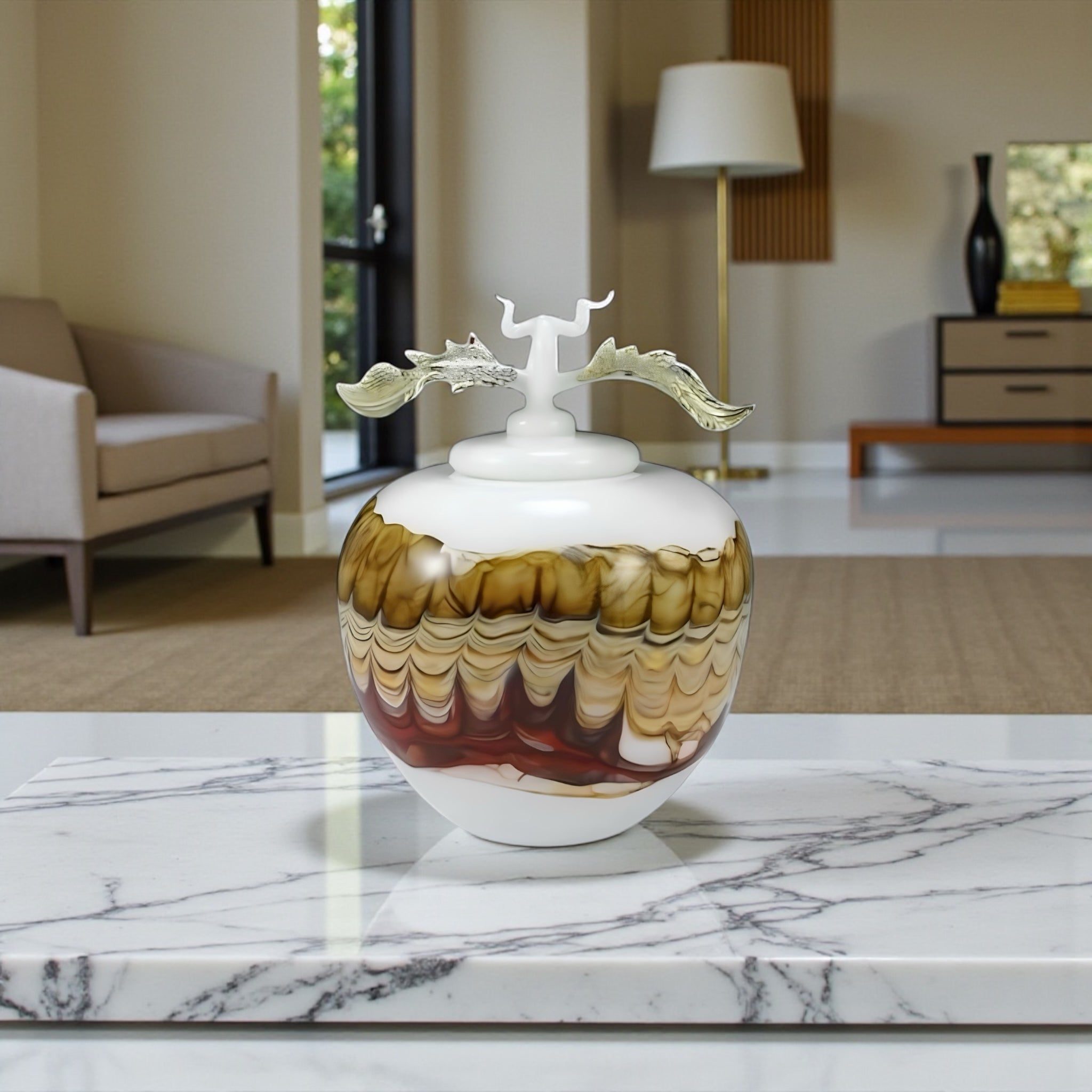 White Opal with Charcoal Covered Sphere with Avian Finial