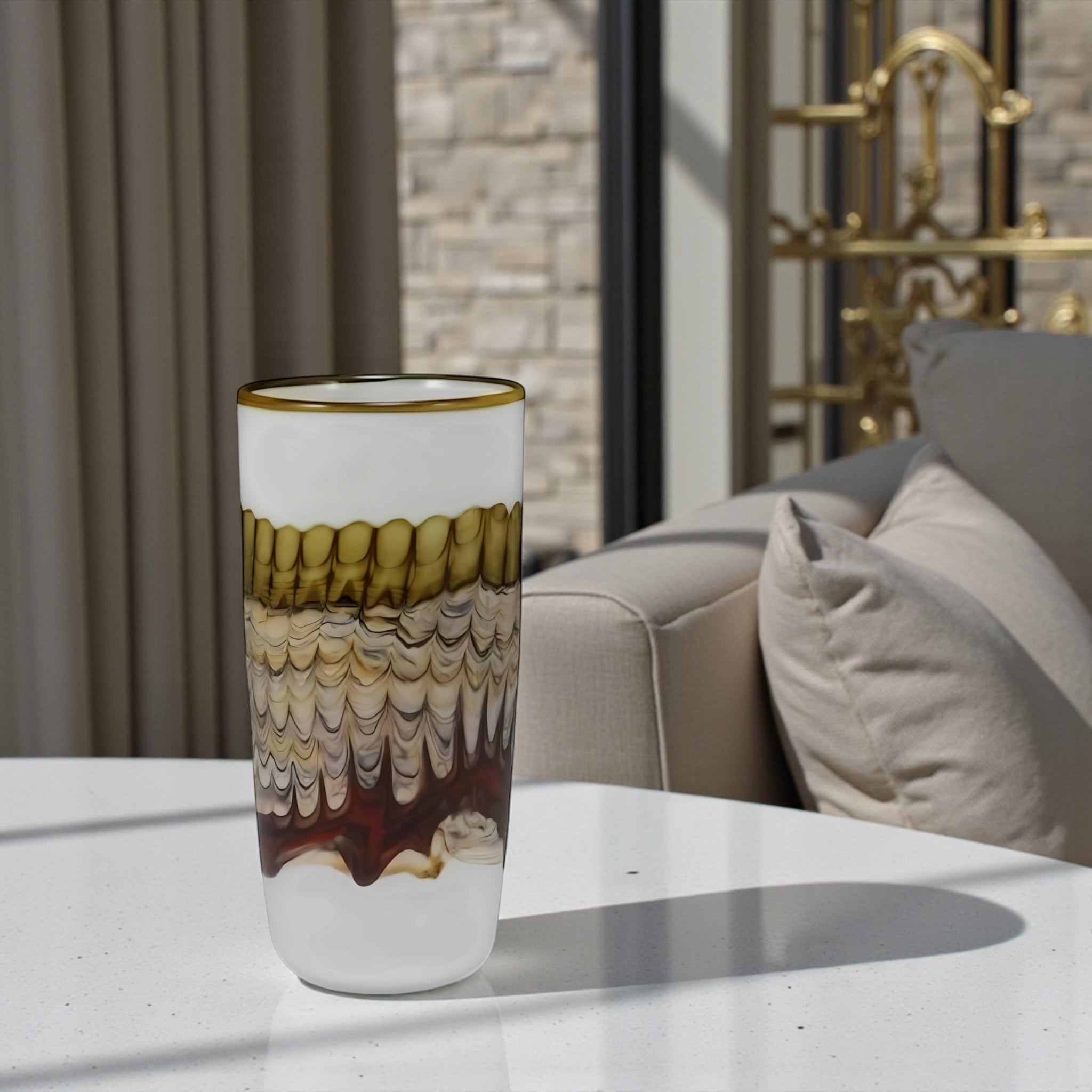 White Opal with Charcoal Cylindric Vase