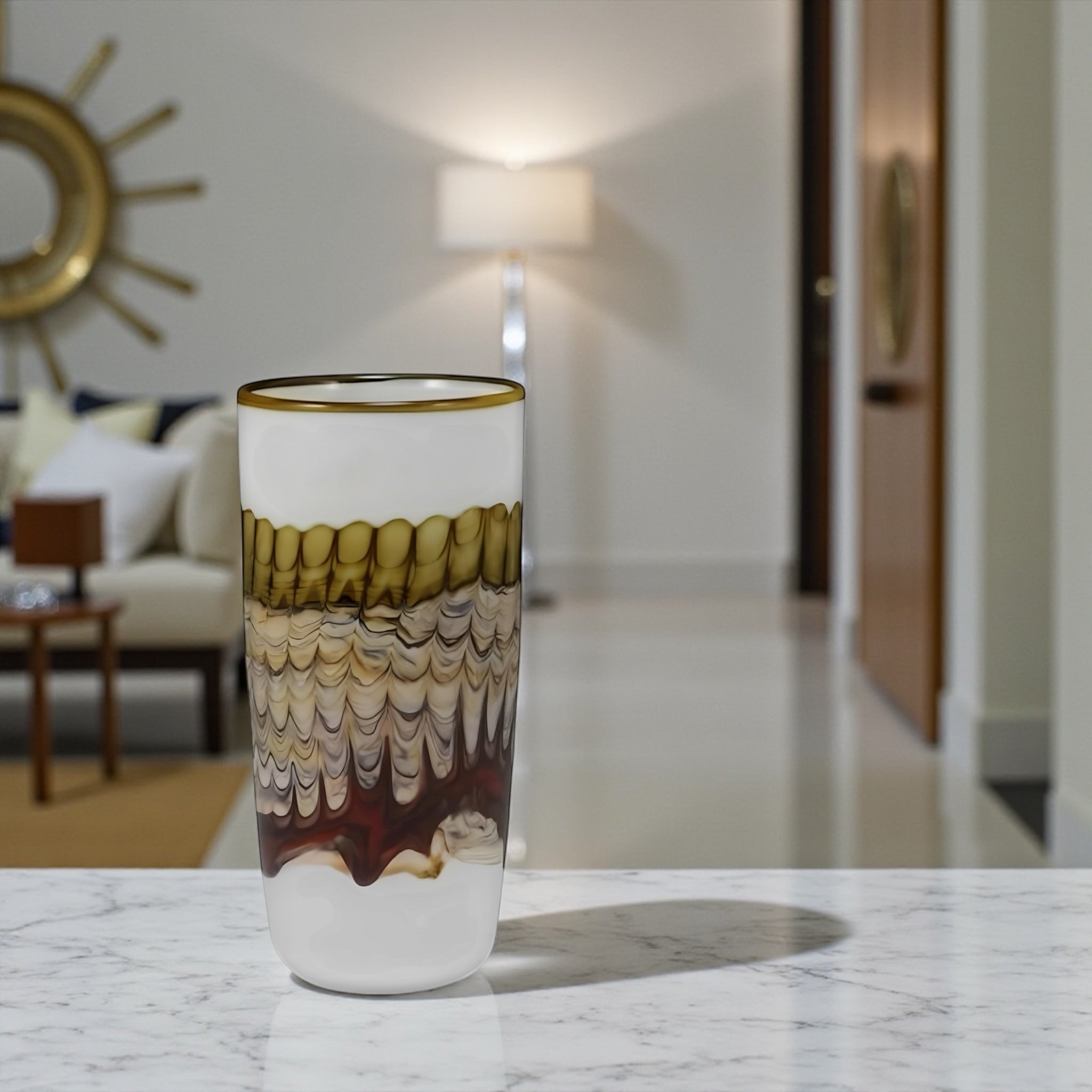 White Opal with Charcoal Cylindric Vase