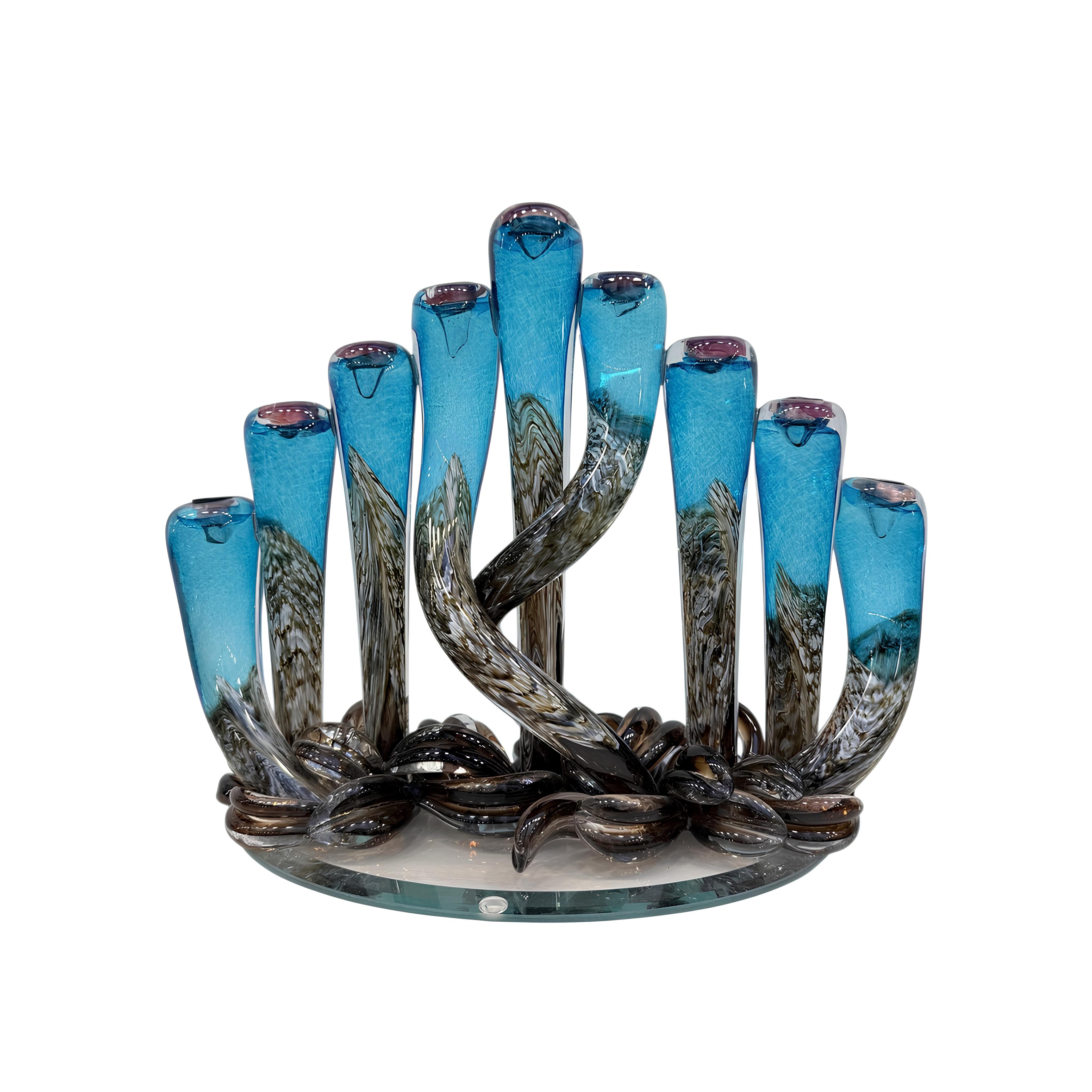Cyan Swirly Menorah