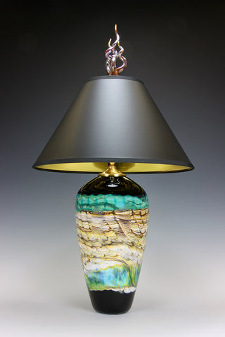 Turquoise Opal Art Glass Table Lamp - Handcrafted Sculpture Meets Functional Light