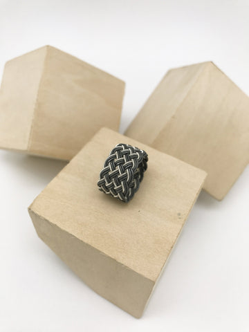 Hand Woven Silver Kazaz Ring Two-Tone Valentine's day gift