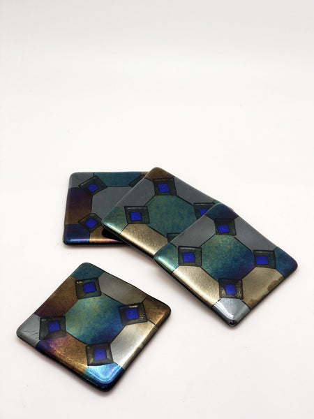 Products Harlequin Coasters with Blue Diamond Square