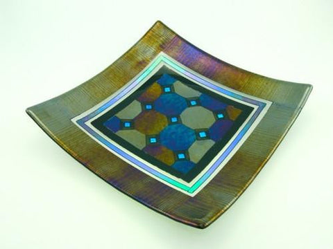 Fused Glass Plate - Harlequin Design with Border