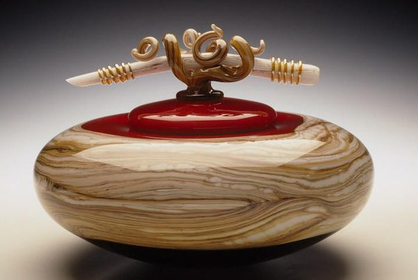 Ruby Strata Bowl with Bone & Tendril Finial