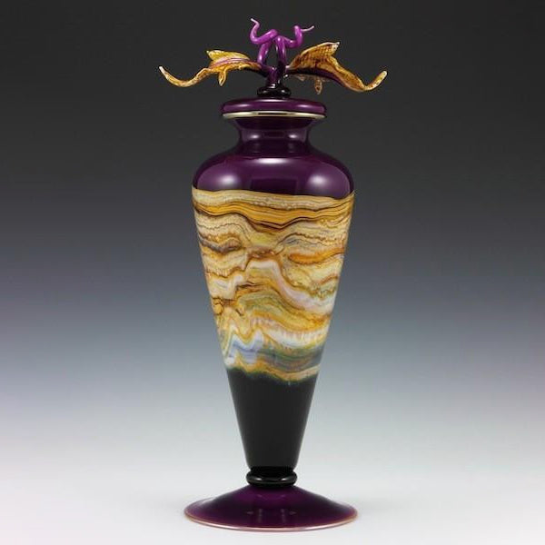 Amethyst Strata Footed Vessel with Avian Finial