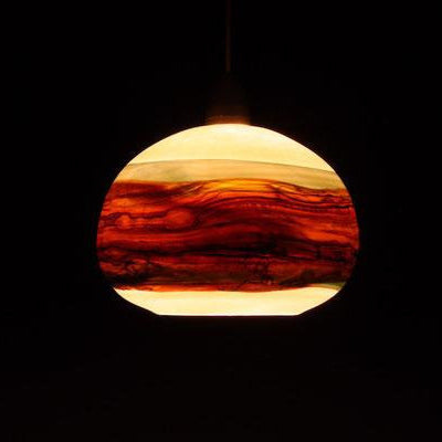 Round Strata Pendant in White Opal with Sage